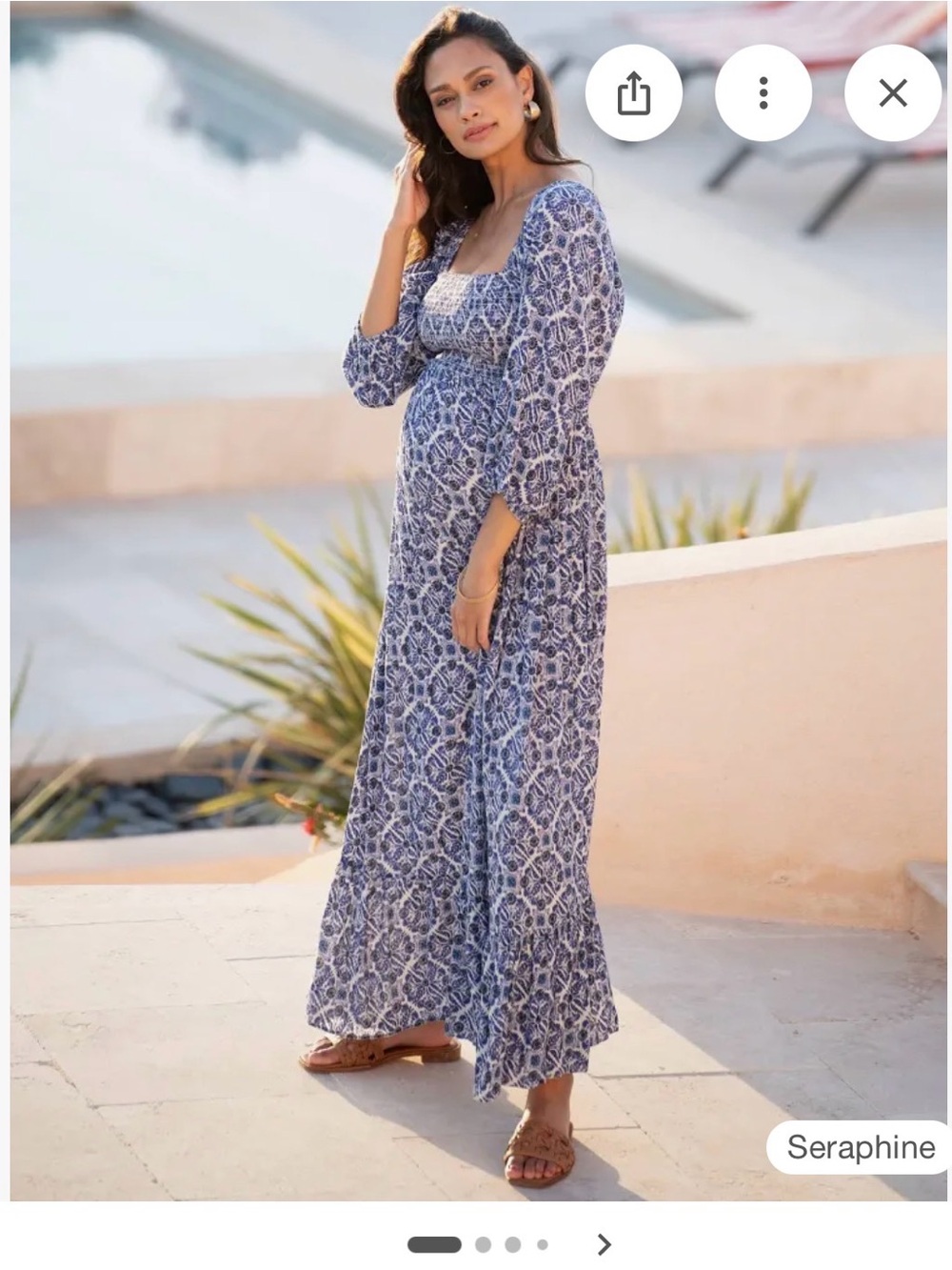 Seraphine Maternity Crepe Shirred Bodice Maxi Dress